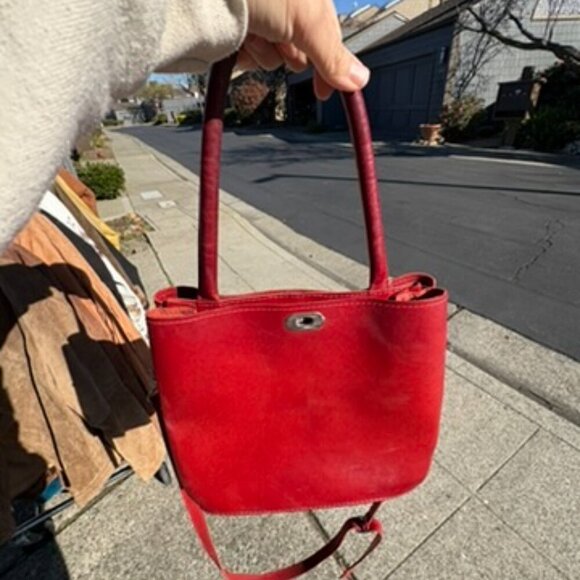 Vintage Red Leather‎ Tote Bag – Classic Structured Handbag with Crossbody Strap - Picture 1 of 6
